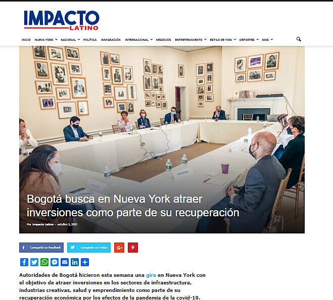 Bogotá busca en Nueva York atraer inversiones como parte de su recuperación